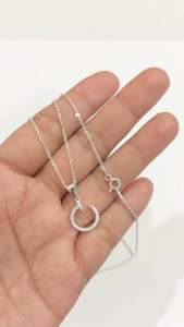 เงินแท้มีใบรับประกัน สร้อยคอเงินแท้ พร้อมจี้เงินแท้ตะปูประดับเพชร | NS1S0P20