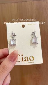 Khuyên tai bông tai mạ bạc S925 thiết kế đính đá lấp lánh Elmer Ciao