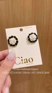 Khuyên tai bông tai mạ bạc S925 hình hoa hồng hoạ tiết nổi White Rosie Ciao