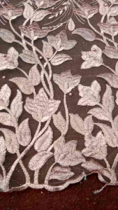 Bahan kain tulle akar pinggiran bordir/tille motif salur mutiara