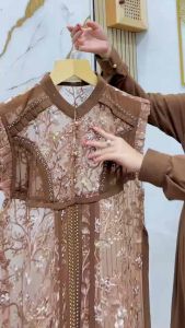 Quuensha Gamis Ceruty Set Outer Brukat & Payet Eksklusif Full furing Outer Terpisah dan Elegan /Gamis kondangan mewahh