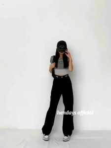 Celana highwaist kulot Jeans pinggang yang dapat disesuaikan