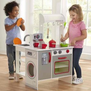 KiddieStore L-Shape Wooden Kitchen Pretend Playset with sounds and lights effect (accessories included) Kitchen Toys