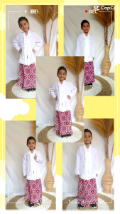 Stelan Kebaya Merah Motif Batik untuk Anak SD