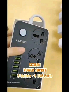 LDNIO SC3604 Power Strip 3 Universal Socket With 6 Usb Output 3.4A 2M UK Plug