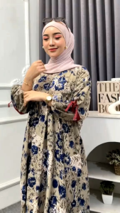 Gamis Lebaran Malika Rayon LD120CM Premium Elegan untuk Lebaran & Busui Resleting Depan Friendly