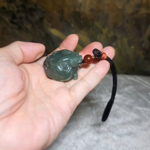 Premium Nephrite good greasiness light green with some caramel brown 3 dimensional Dragon Tortoise Jade handheld large pendant (with certificate)