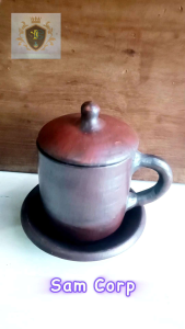 GELAS GAGANG DAN TATAKAN SET GELAS GERABAH TANAH LIAT AIR MINUM WEDANGAN TEH KOPI TRADISIONAL ESTETIK KLASIK SAM CORP