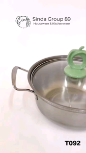 Panci Stailess Handle Cuping Dengan Tutup Kaca T092 Kitchenware Stainless