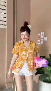 NT98shop (S20) เสื้อเชิ้ตหญิง สงกรานต์ ฮาวาย ลายดอก