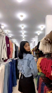 Jaket Jeans Tali Belakang LD 120 Wanita Jumbo
