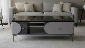 Bàn trà đơn Sofa phòng khách CRESCENT mặt kính hoặc đá chân kim loại sơn tĩnh điện sang trọng hiện đại BT-101