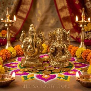 Mini Brass Ganesha Lakshmi Statue Set | Vinayagar Lakshmi Idol | Heavy Weight Idol Pooja Room Temple Decor | Spiritual Gift