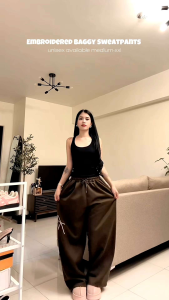 Gladz Clothing Womens Casual Embroidered Baggy Wide Leg Sweatpants for Menswear Comfortable and Stylish