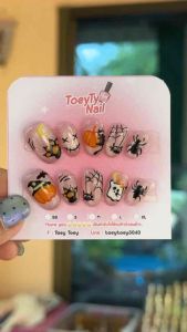 เล็บเจลแท้100% ลาย ฮาโลวีน เพ้นลายน่ารัก ลูกแก้วชมพู🎃👻พร้อมส่ง🚚ไม่รับสินค้าอย่าสั่ง