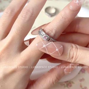 LUNASPACE STUDIO Silver Plated Pink Stone Ring For Women Korean Style Female Ring Adjustable Ring 粉色轻奢锆石开口戒指