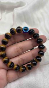 Green/Brown Tiger Eye with Evil Eye Lucky Charm & Protection Bracelet