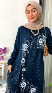 BAJU GAMIS WANITA MODERN BAHAN TWILL TEBAL MOTIF LUKIS HAND MADE BEST SELLER GAMIS MEWAH TERBARU