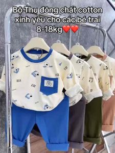 Bộ Thu Đông chất cotton mềm mịn co giãn hoạ tiết xinh yêu cho các bé trai