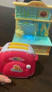 Mini Dollhouse Kitchen Playset Doll Miniature Playhouse Toaster Toys with Music Lighting Pretend Play