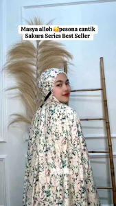 Mukena Rayon Dewasa Motif Free Tas (Sakura) Karet Kerut Kening