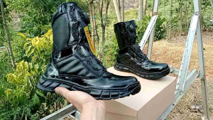 Rumaos Lacingsystem Sepatu PDL MILITER BOOTS Ultramen Taliputar Kulit Kilap