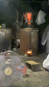 เตาเผาถ่านไร้ควัน ระบบเผาไหม้ด้วยน้ำมันเก่าพร้อมตะแกรง