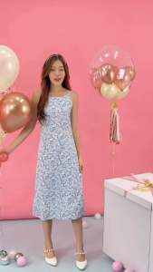 Jelly Dressing-Glory floral -เดรสยาว แขนกุดลายดอกไม้ใบไม้ A028