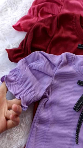 Baju atasan anak perempuan HOLLY lengan balon motif pita 6bln-3th