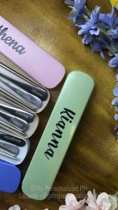 Personalized KIDS UTENSILS Stainless Spoon Fork Chopsticks ( Makapal ) with Plastic Case ( Engraved Names on Utensils )