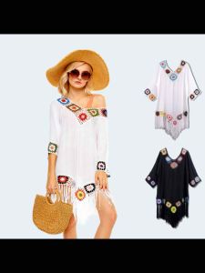 Women’s Swimsuit Bikini Cover Up Tassel Hollow Crochet Cotton Cover Up Ethnic Style Quality FC-001