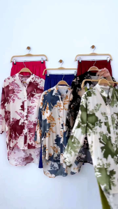 One Set Kamelia Daun/Setelan Wanita Rayon Diamond Combi Crinkle Airflow