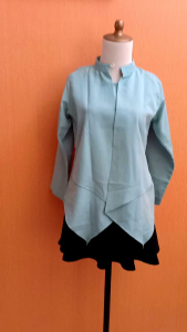 atasan wanita hijau sage pastel M cewek lengan panjang kerja kuliah blouse