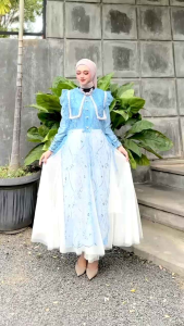 Selina dress 3 in 1 gamis dan outer brukat mix rok tutu model kekinian gamis pesta/kondangan/tunangan dress lebaran terbaru