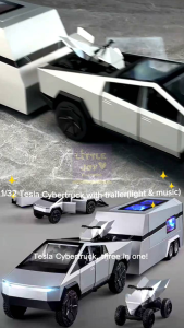 MF🌺 1/36 1/32 1/24 Tesla Cybertruck Trailer RV Pickup with camper van Alloy diecast scale model car toys car collection pull back sound light