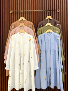 Desain Tunik Panjang Bordir Soft Crinkle