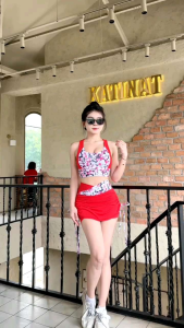 bộ đồ chân váy họa tiết tập gym yoga aerobic kèm mút nữ