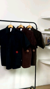 KEMEJA LENGAN PENDEK  POLOS KEMEJA PRIA CORDUROY LENGAN PENDEK HITAM