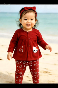 Setelan Baju Bayi Perempuan Piyama Anak Perempuan Lengan Panjang Katun 6-18 Bulan Motif Hello Kitty