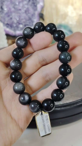 Natural Mexico Premium Grade Silver Sheen Obsidian Crystal Beads Bracelet SOB02 #Obsidian #CrystalBracelet #Naturalcrystal #ObsidianBracelet #SilverObsidian