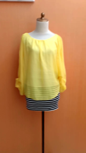 mini midi dress wanita kuning M L XL cewek lengan batwing santai cute