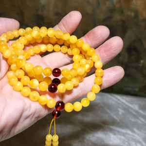 7.2mm Premium Butterscotch Amber 108 mala necklace [Natural Crystal] 7.2毫米优质蜜蜡108念珠项链