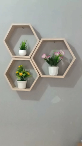 Hiasan Dingding Aesthetic Rak Dingding Hexagonal Rak Dingding Kayu