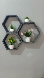Rak Dingding Hexagonal Hiasan Dingding Aesthetic Rak Dingding Kayu