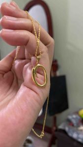 PAWNABLE 18K Saudi Gold Rope Chain(lightweight manipis)with 18K Saudi Gold Letter O Pendant(open back✨