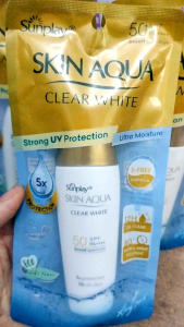 Kem chống nắng Skin Aqua Clear White SPF 50+ PA+++ bảo vệ da trong 12 giờ chống nắng phơi sáng mạnh dưỡng da trắng mịn. 25g