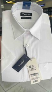 (1P0863)Áo sơ mi nam ngắn tay vạt bầu Việt Tiến form rộng 100%cotton