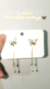 Teresa Butterfly Zircon Long Stud Earrings Anting Untai Panjang Kupu Kupu Fashion