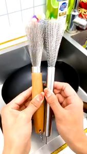 AJW1993 Sikat Lidi Stainless Steel Pembersih Wajan Panci Wok Piring Multifungsi Pan Brush Bowl Plate Long Handle