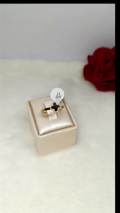 Cincin Elegan Berlapis Emas dengan Batu Zirkon Hitam